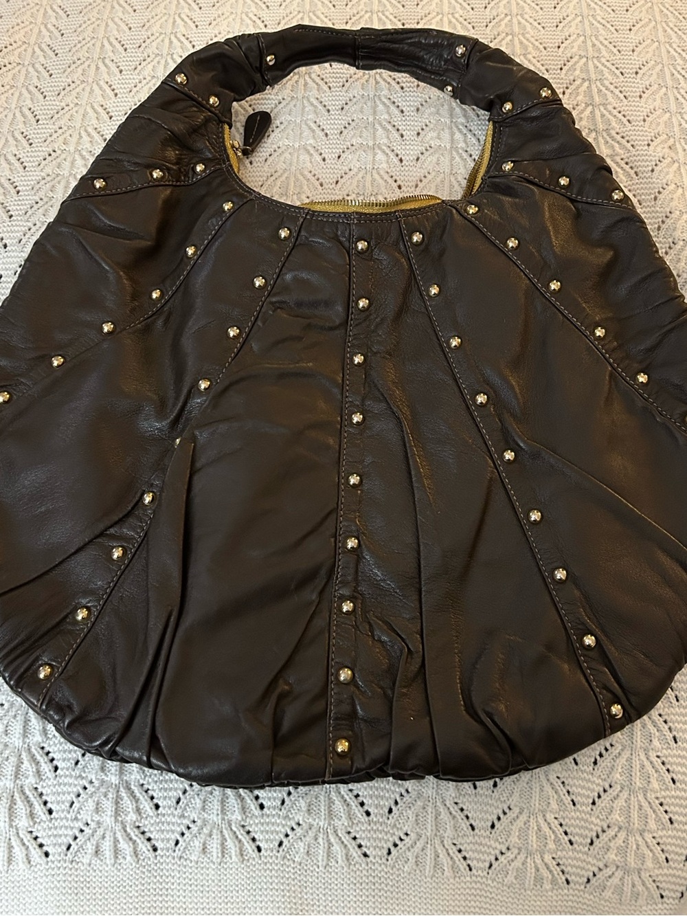 Vintage Goldenbleu Dark Brown Studded Hobo  Leather Shoulder Bag - Very Soft